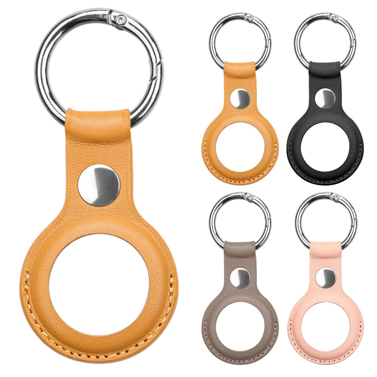 Anti-scratch Top-layer Cowhide Leather Case Cover with Switchable Keychain Ring for AirTag 2nd Gen / AirTag 1st Gen