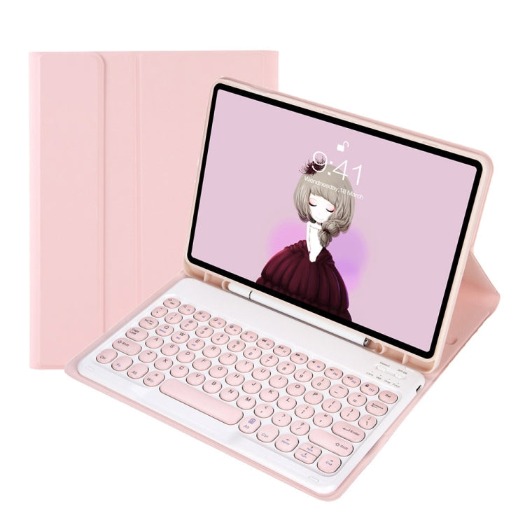YT11B Detachable Candy Color Skin Feel Texture Round Keycap Bluetooth Keyboard Leather Case For iPad Air 4 2020 / Air 5 2022 / Pro 11 inch 2022 / 2021 / 2020 / 2018(White Ice), For iPad Air 11 2024 / 2025 / Air 2020 10.9                                ...
