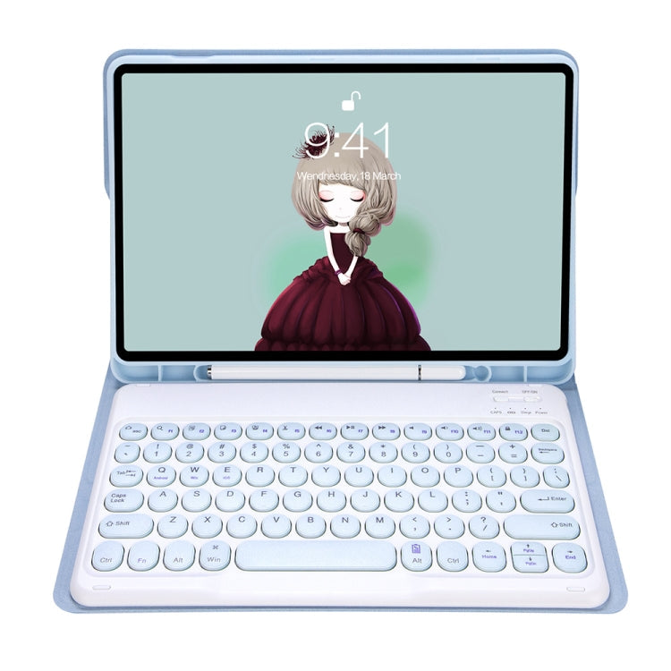 YT11B Detachable Candy Color Skin Feel Texture Round Keycap Bluetooth Keyboard Leather Case For iPad Air 4 2020 / Air 5 2022 / Pro 11 inch 2022 / 2021 / 2020 / 2018(White Ice), For iPad Air 11 2024 / 2025 / Air 2020 10.9                                ...