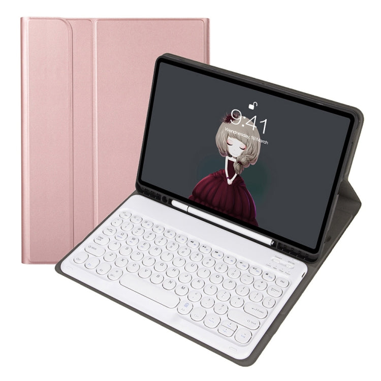 YA098B Detachable Lambskin Texture Round Keycap Bluetooth Keyboard Leather Case with Pen Slot & Stand, For iPad Air 5 / 4 10.9 inch 2020 / Pro 11 inch 2020 / 2018, For iPad 10.2 (2020) & (2019) / Air 3 10.5 inch / Pro 10.5 inch                         ...