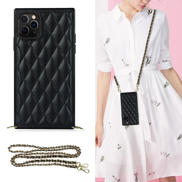 Elegant Rhombic Pattern Microfiber Leather +TPU Shockproof Case with Crossbody Strap Chain, For iPhone XS Max, For iPhone 11, For iPhone 11 Pro, For iPhone 11 Pro Max