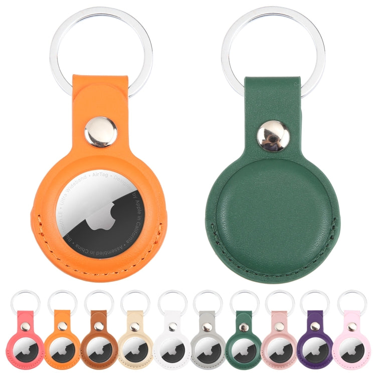 For AirTag 2nd Gen / AirTag 1st Gen Shockproof Anti-scratch Leather Protective Case Cover with Hang Loop Key Chain