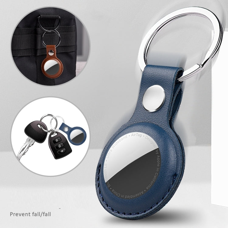 For AirTag 2nd Gen / AirTag 1st Gen Shockproof Anti-scratch Leather Protective Case Cover with Hang Loop Key Chain