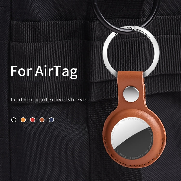 For AirTag 2nd Gen / AirTag 1st Gen Shockproof Anti-scratch Leather Protective Case Cover with Hang Loop Key Chain