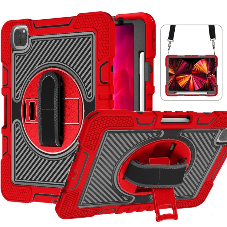 360 Degree Rotation Contrast Color Shockproof Silicone + PC Case with Holder & Hand Grip Strap & Shoulder Strap, For iPad 9.7 2018 / 2017, For iPad 10.2 2021 / 2020 / 2019, For iPad 10.9 / Pro 11 2020 / 2021 / 2018                                      ...