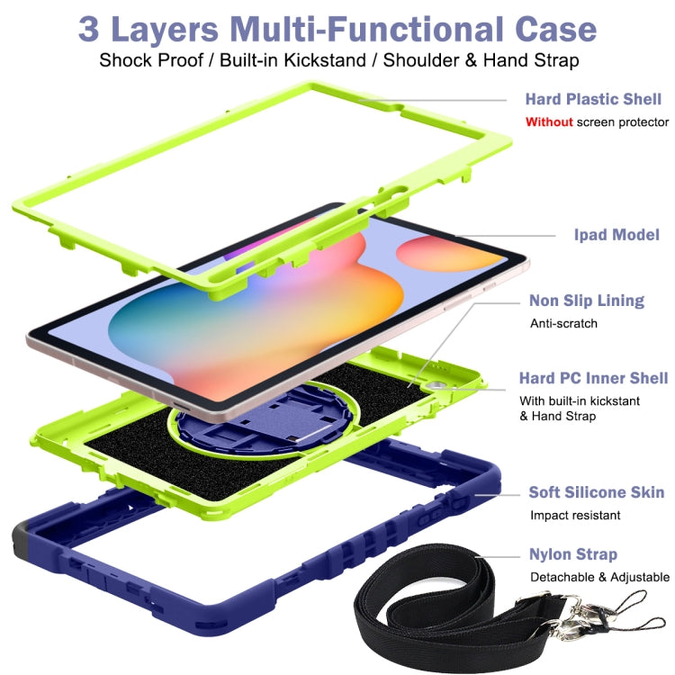 360 Degree Rotation Contrast Color Shockproof Silicone + PC Case with Holder & Hand Grip Strap & Shoulder Strap, For Samsung Galaxy Tab S6 Lite P610/P615, For Samsung Galaxy Tab A 10.1 2019 T515, For Samsung Galaxy Tab A 8.0 2019 T290                  ...