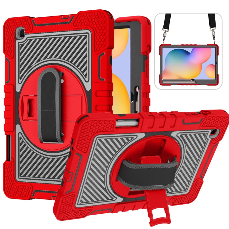 360 Degree Rotation Contrast Color Shockproof Silicone + PC Case with Holder & Hand Grip Strap & Shoulder Strap, For Samsung Galaxy Tab S6 Lite P610/P615, For Samsung Galaxy Tab A 10.1 2019 T515, For Samsung Galaxy Tab A 8.0 2019 T290                  ...