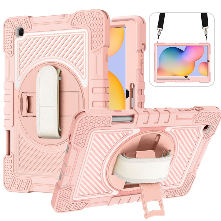 360 Degree Rotation Contrast Color Shockproof Silicone + PC Case with Holder & Hand Grip Strap & Shoulder Strap, For Samsung Galaxy Tab S6 Lite P610/P615, For Samsung Galaxy Tab A 10.1 2019 T515, For Samsung Galaxy Tab A 8.0 2019 T290                  ...