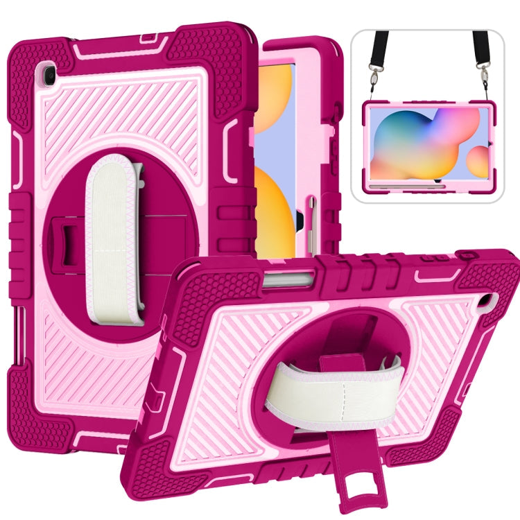 360 Degree Rotation Contrast Color Shockproof Silicone + PC Case with Holder & Hand Grip Strap & Shoulder Strap, For Samsung Galaxy Tab S6 Lite P610/P615, For Samsung Galaxy Tab A 10.1 2019 T515, For Samsung Galaxy Tab A 8.0 2019 T290                  ...