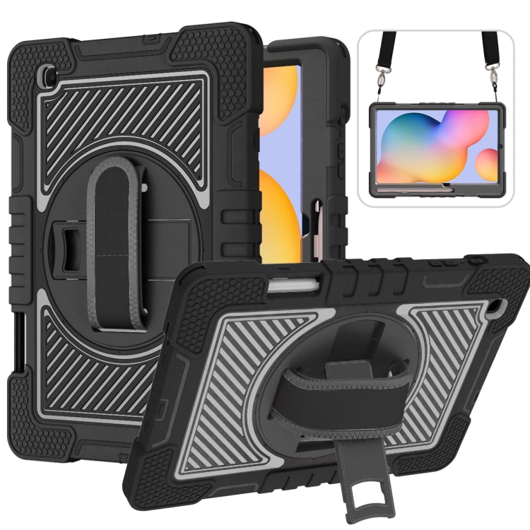 360 Degree Rotation Contrast Color Shockproof Silicone + PC Case with Holder & Hand Grip Strap & Shoulder Strap, For Samsung Galaxy Tab S6 Lite P610/P615, For Samsung Galaxy Tab A 10.1 2019 T515, For Samsung Galaxy Tab A 8.0 2019 T290                  ...
