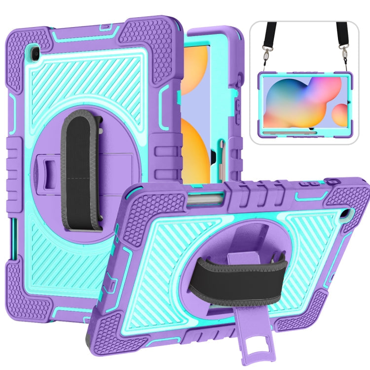 360 Degree Rotation Contrast Color Shockproof Silicone + PC Case with Holder & Hand Grip Strap & Shoulder Strap, For Samsung Galaxy Tab S6 Lite P610/P615, For Samsung Galaxy Tab A 10.1 2019 T515, For Samsung Galaxy Tab A 8.0 2019 T290                  ...