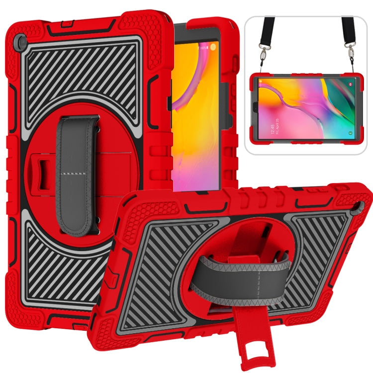 360 Degree Rotation Contrast Color Shockproof Silicone + PC Case with Holder & Hand Grip Strap & Shoulder Strap, For Samsung Galaxy Tab S6 Lite P610/P615, For Samsung Galaxy Tab A 10.1 2019 T515, For Samsung Galaxy Tab A 8.0 2019 T290                  ...