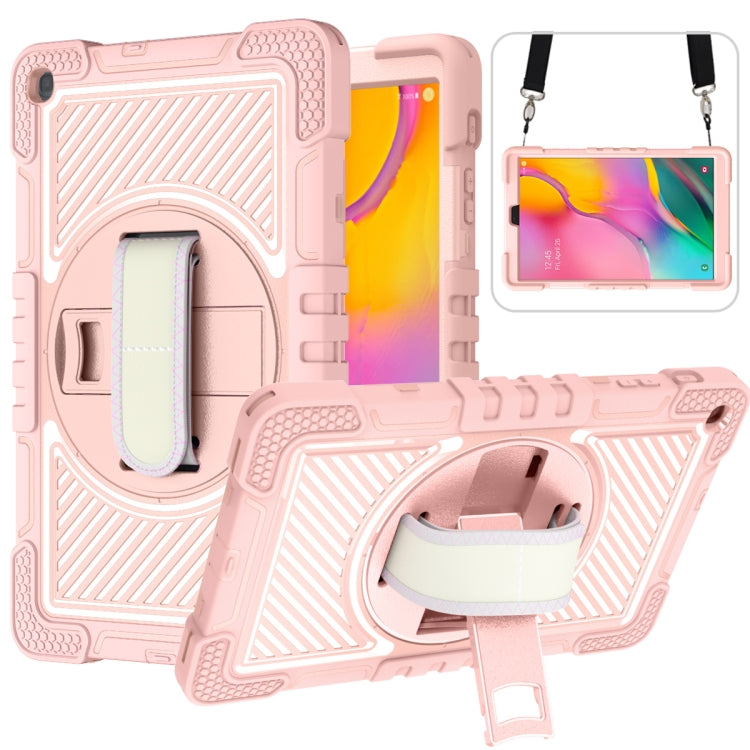 360 Degree Rotation Contrast Color Shockproof Silicone + PC Case with Holder & Hand Grip Strap & Shoulder Strap, For Samsung Galaxy Tab S6 Lite P610/P615, For Samsung Galaxy Tab A 10.1 2019 T515, For Samsung Galaxy Tab A 8.0 2019 T290                  ...