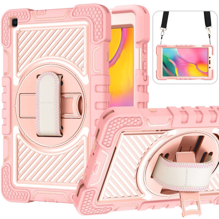 360 Degree Rotation Contrast Color Shockproof Silicone + PC Case with Holder & Hand Grip Strap & Shoulder Strap, For Samsung Galaxy Tab S6 Lite P610/P615, For Samsung Galaxy Tab A 10.1 2019 T515, For Samsung Galaxy Tab A 8.0 2019 T290                  ...