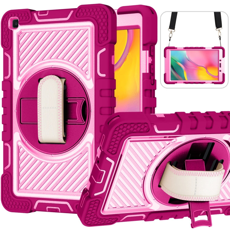 360 Degree Rotation Contrast Color Shockproof Silicone + PC Case with Holder & Hand Grip Strap & Shoulder Strap, For Samsung Galaxy Tab S6 Lite P610/P615, For Samsung Galaxy Tab A 10.1 2019 T515, For Samsung Galaxy Tab A 8.0 2019 T290                  ...