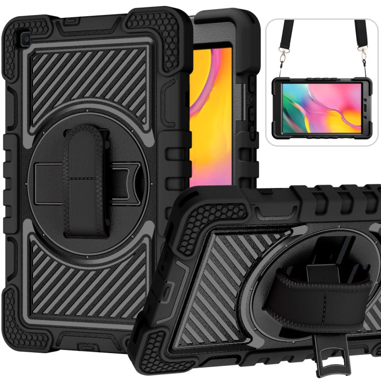 360 Degree Rotation Contrast Color Shockproof Silicone + PC Case with Holder & Hand Grip Strap & Shoulder Strap, For Samsung Galaxy Tab S6 Lite P610/P615, For Samsung Galaxy Tab A 10.1 2019 T515, For Samsung Galaxy Tab A 8.0 2019 T290                  ...