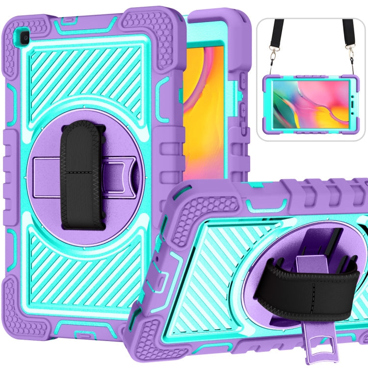 360 Degree Rotation Contrast Color Shockproof Silicone + PC Case with Holder & Hand Grip Strap & Shoulder Strap, For Samsung Galaxy Tab S6 Lite P610/P615, For Samsung Galaxy Tab A 10.1 2019 T515, For Samsung Galaxy Tab A 8.0 2019 T290                  ...