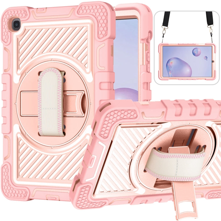 360 Degree Rotation Contrast Color Shockproof Silicone + PC Case with Holder & Hand Grip Strap & Shoulder Strap, For Samsung Galaxy Tab S6 Lite P610/P615, For Samsung Galaxy Tab A 10.1 2019 T515, For Samsung Galaxy Tab A 8.0 2019 T290                  ...