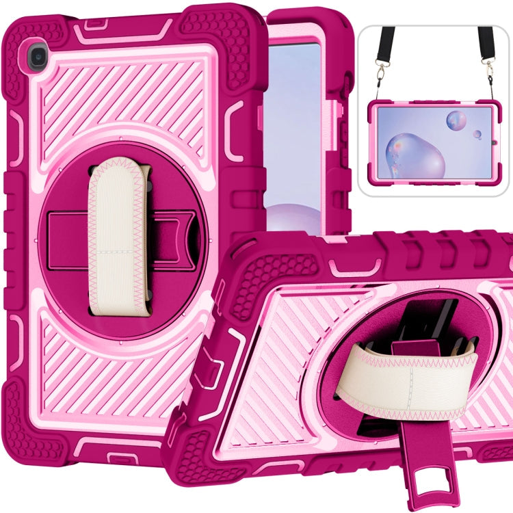 360 Degree Rotation Contrast Color Shockproof Silicone + PC Case with Holder & Hand Grip Strap & Shoulder Strap, For Samsung Galaxy Tab S6 Lite P610/P615, For Samsung Galaxy Tab A 10.1 2019 T515, For Samsung Galaxy Tab A 8.0 2019 T290                  ...