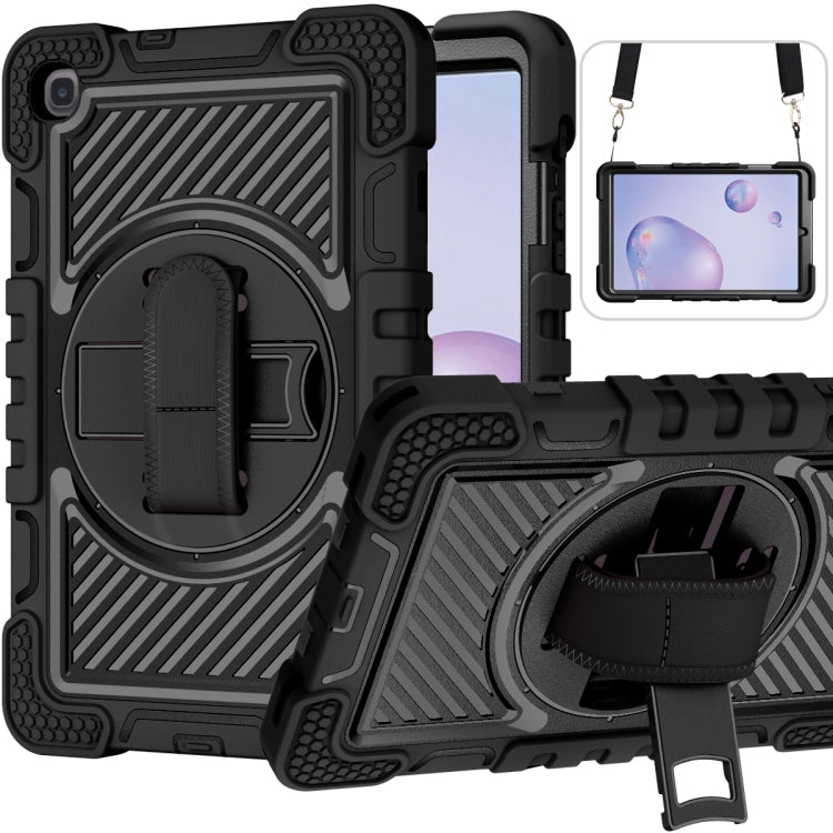 360 Degree Rotation Contrast Color Shockproof Silicone + PC Case with Holder & Hand Grip Strap & Shoulder Strap, For Samsung Galaxy Tab S6 Lite P610/P615, For Samsung Galaxy Tab A 10.1 2019 T515, For Samsung Galaxy Tab A 8.0 2019 T290                  ...