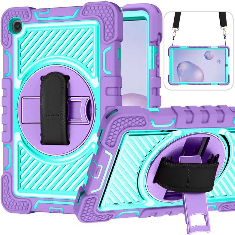 360 Degree Rotation Contrast Color Shockproof Silicone + PC Case with Holder & Hand Grip Strap & Shoulder Strap, For Samsung Galaxy Tab S6 Lite P610/P615, For Samsung Galaxy Tab A 10.1 2019 T515, For Samsung Galaxy Tab A 8.0 2019 T290                  ...