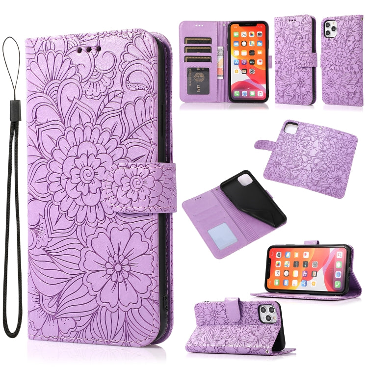 Skin Feel Embossed Sunflower Horizontal Flip Leather Case with Holder & Card Slots & Wallet & Lanyard, For iPhone 11 Pro Max, For iPhone 11 Pro, For iPhone 11, For iPhone XR