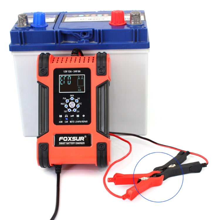 FOXSUR 12A / 12V / 24V Car / Motorcycle 7-stage Lead-acid Battery AGM Charger, 12A, US Plug, 12A, EU Plug, 12A, UK Plug