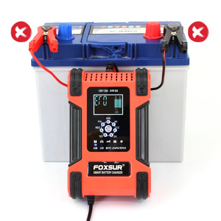 FOXSUR 12A / 12V / 24V Car / Motorcycle 7-stage Lead-acid Battery AGM Charger, 12A, US Plug, 12A, EU Plug, 12A, UK Plug