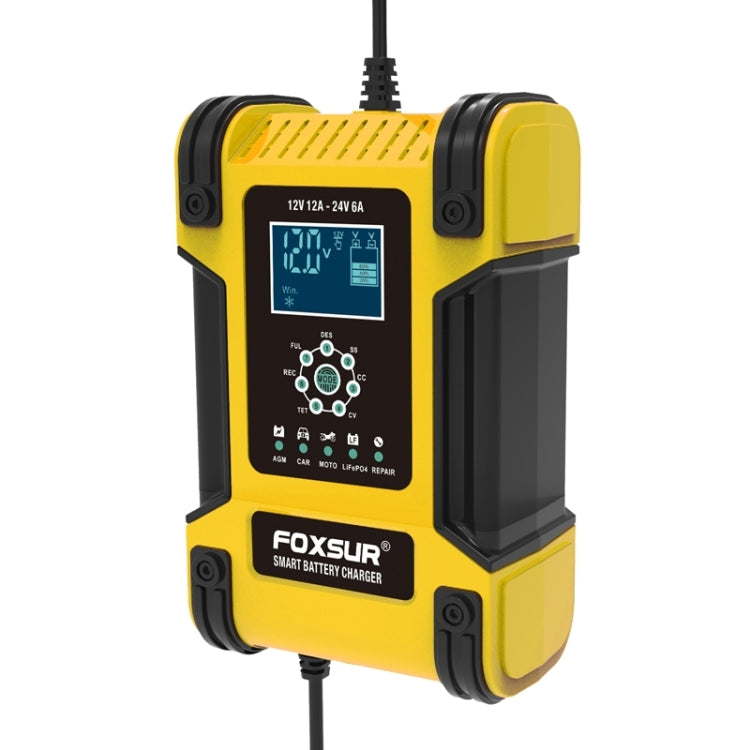 FOXSUR 12A / 12V / 24V Car / Motorcycle 7-stage Lead-acid Battery AGM Charger, 12A, US Plug, 12A, EU Plug, 12A, UK Plug