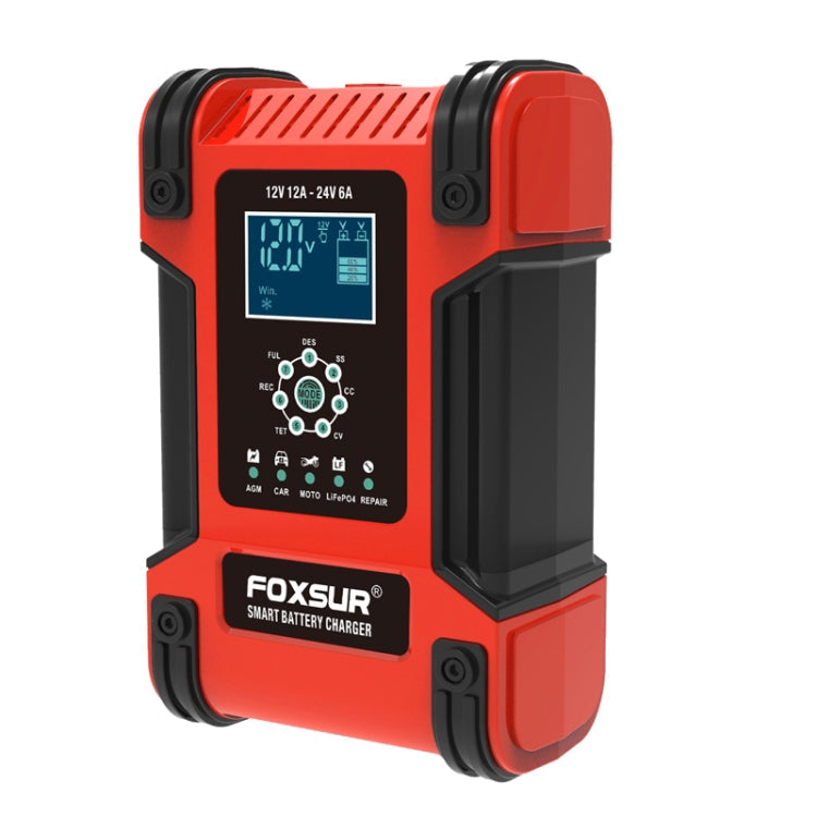 FOXSUR 12A / 12V / 24V Car / Motorcycle 7-stage Lead-acid Battery AGM Charger, 12A, US Plug, 12A, EU Plug, 12A, UK Plug