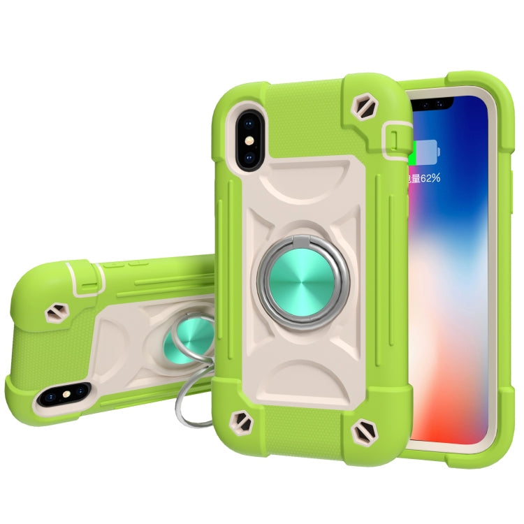 Shockproof Silicone + PC Protective Case with Dual-Ring Holder, For iPhone X / XS, For iPhone XR