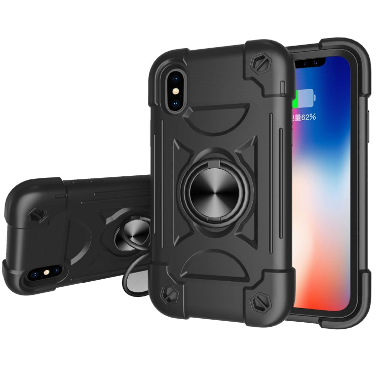 Shockproof Silicone + PC Protective Case with Dual-Ring Holder, For iPhone X / XS, For iPhone XR
