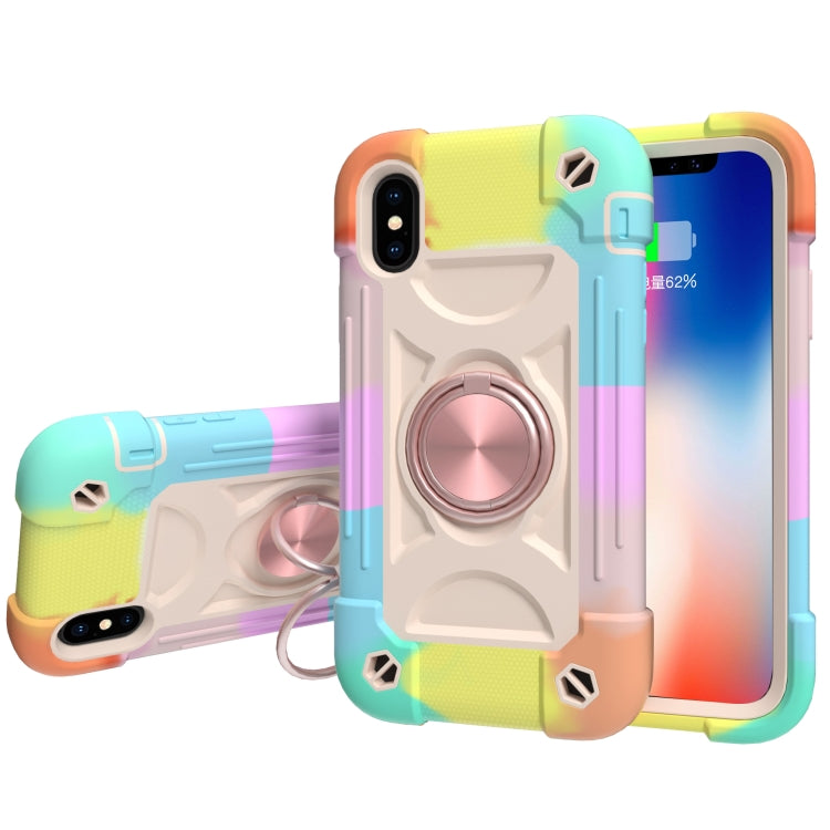 Shockproof Silicone + PC Protective Case with Dual-Ring Holder, For iPhone X / XS, For iPhone XR