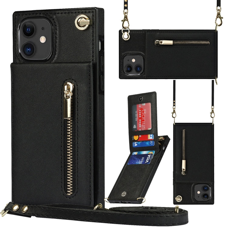 Cross-body Zipper Square TPU+PU Back Cover Case with Holder & Card Slots & Wallet & Strap, For iPhone 8 Plus / 7 Plus, For iPhone 11, For iPhone 11 Pro, For iPhone 11 Pro Max