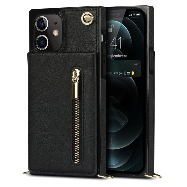 Cross-body Zipper Square TPU+PU Back Cover Case with Holder & Card Slots & Wallet & Strap, For iPhone 12 mini, For iPhone 12 / 12 Pro, For iPhone 12 Pro Max, For iPhone SE 2022 / SE 2020 / 8 / 7