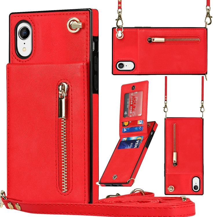 Cross-body Zipper Square TPU+PU Back Cover Case with Holder & Card Slots & Wallet & Strap, For iPhone XS / X, For iPhone XR, For iPhone XS Max
