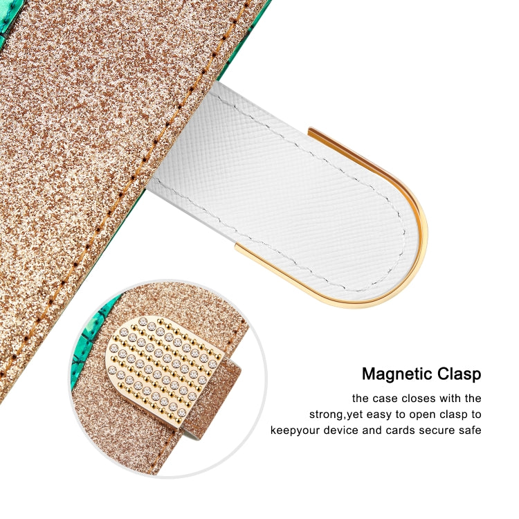 Laser Glitter Powder Matching Crocodile Texture Horizontal Flip Leather Case with Card Slots & Holder & Wallet, For iPhone 13 Pro Max, For iPhone 13 Pro, For iPhone 13, For iPhone 13 mini