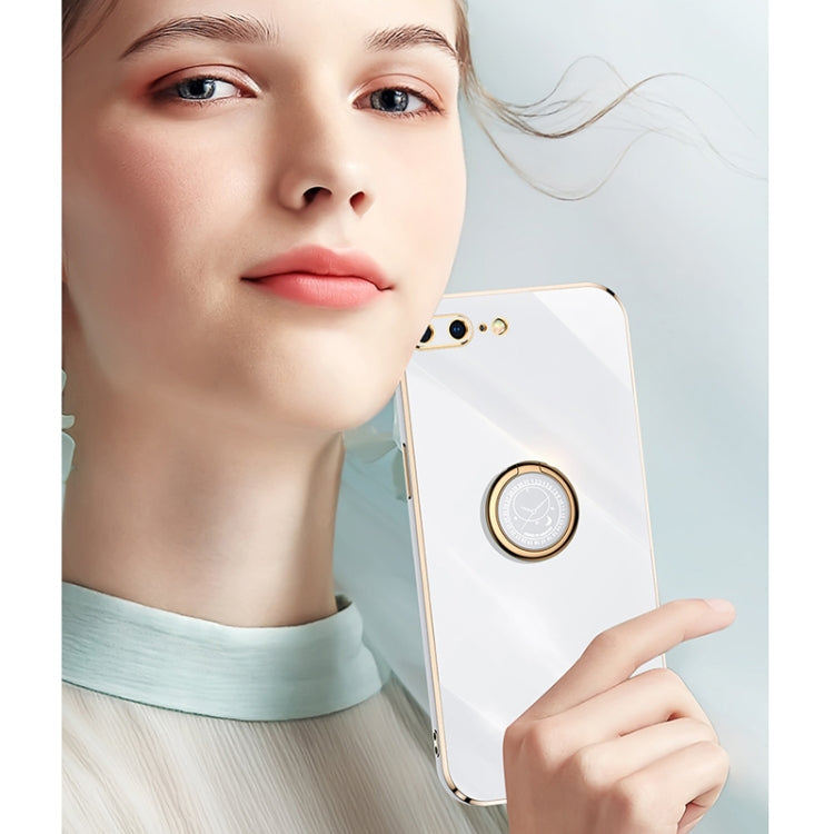XINLI Straight Edge 6D Electroplate TPU Phone Case with Ring Holder, For iPhone 6 / 6s, For iPhone 6 Plus / 6s Plus, For iPhone 8 Plus / 7 Plus