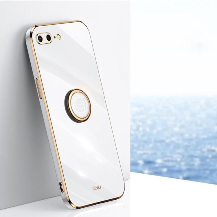XINLI Straight Edge 6D Electroplate TPU Phone Case with Ring Holder, For iPhone 6 / 6s, For iPhone 6 Plus / 6s Plus, For iPhone 8 Plus / 7 Plus