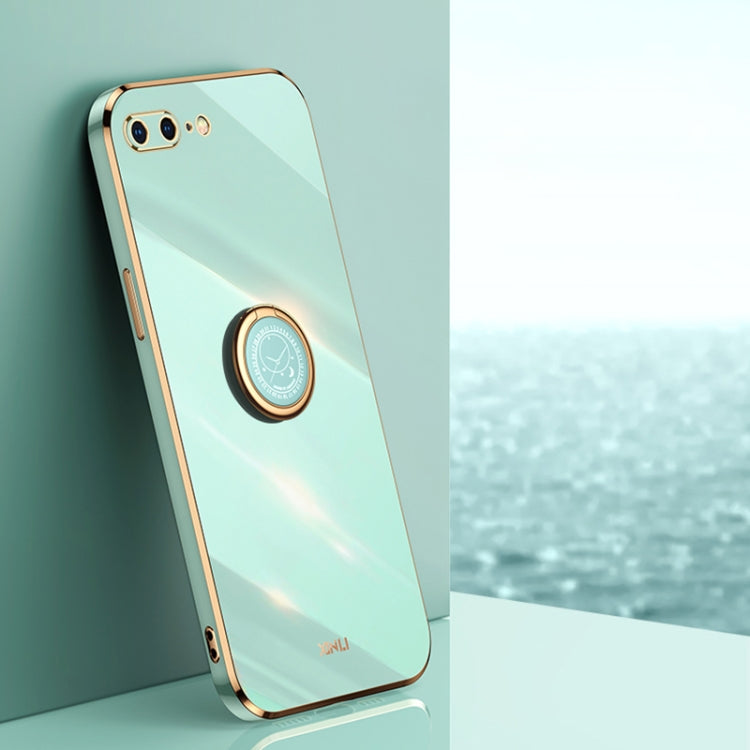 XINLI Straight Edge 6D Electroplate TPU Phone Case with Ring Holder, For iPhone 6 / 6s, For iPhone 6 Plus / 6s Plus, For iPhone 8 Plus / 7 Plus