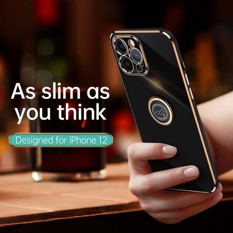 XINLI Straight Edge 6D Electroplate TPU Phone Case with Ring Holder, For iPhone 12 Pro, For iPhone 12 Pro Max, For iPhone X
