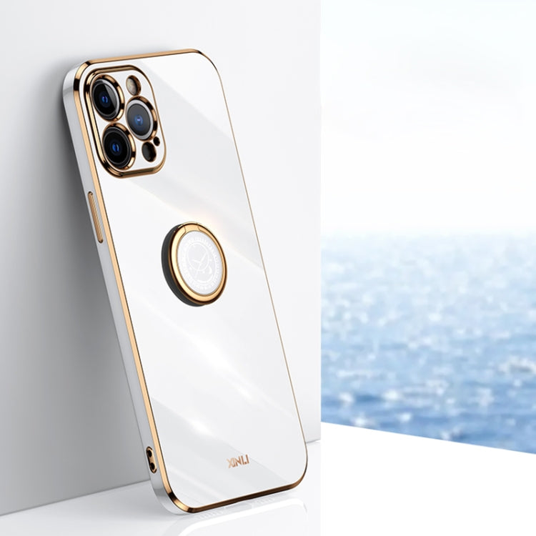 XINLI Straight Edge 6D Electroplate TPU Phone Case with Ring Holder, For iPhone 12 Pro, For iPhone 12 Pro Max, For iPhone X
