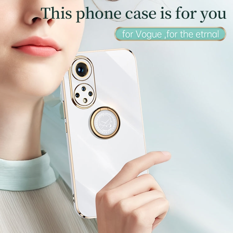 XINLI Straight Edge 6D Electroplate TPU Phone Case with Ring Holder, For Honor 50 Pro