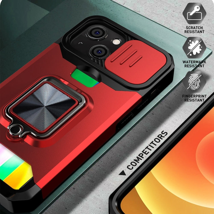 Sliding Camera Cover Design PC + TPU Shockproof Case with Ring Holder & Card Slot, For iPhone 13 mini, For iPhone 13, For iPhone 13 Pro