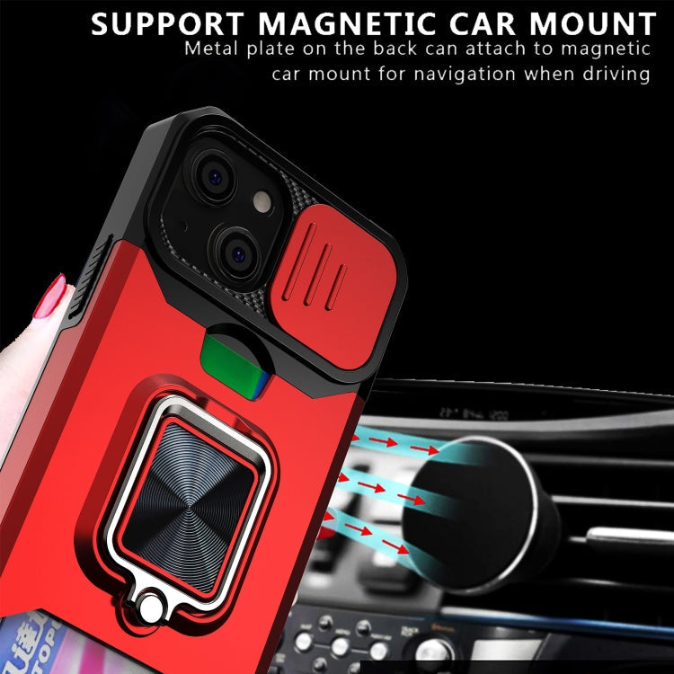 Sliding Camera Cover Design PC + TPU Shockproof Case with Ring Holder & Card Slot, For iPhone 13 mini, For iPhone 13, For iPhone 13 Pro