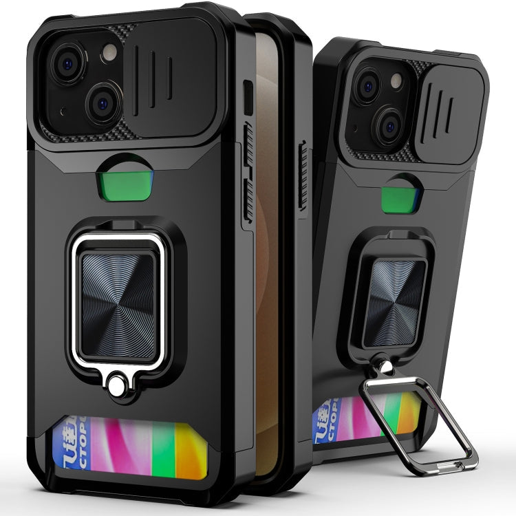 Sliding Camera Cover Design PC + TPU Shockproof Case with Ring Holder & Card Slot, For iPhone 13 mini, For iPhone 13, For iPhone 13 Pro