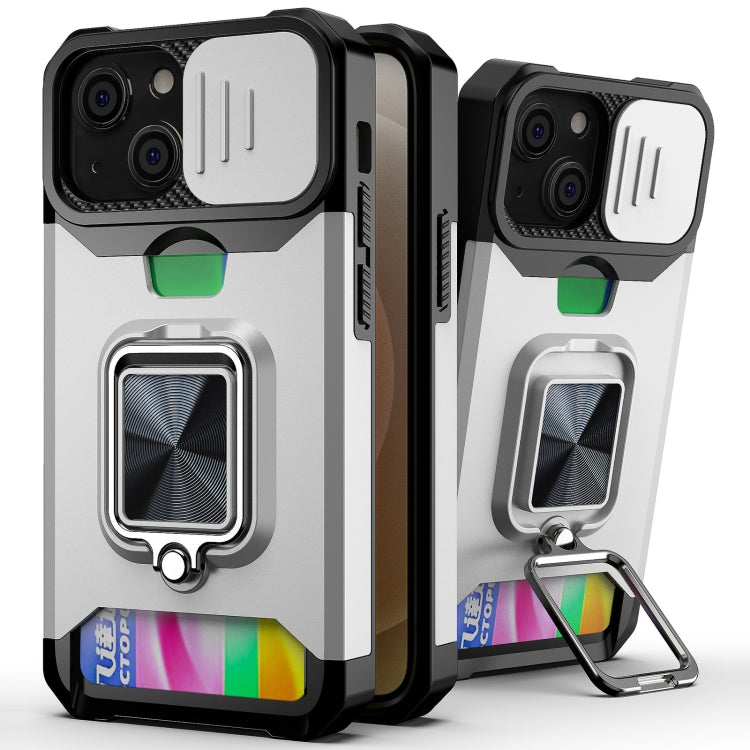 Sliding Camera Cover Design PC + TPU Shockproof Case with Ring Holder & Card Slot, For iPhone 13 mini, For iPhone 13, For iPhone 13 Pro