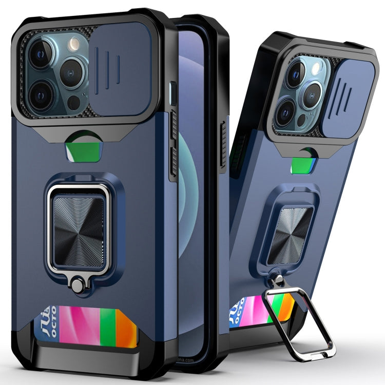 Sliding Camera Cover Design PC + TPU Shockproof Case with Ring Holder & Card Slot, For iPhone 13 mini, For iPhone 13, For iPhone 13 Pro