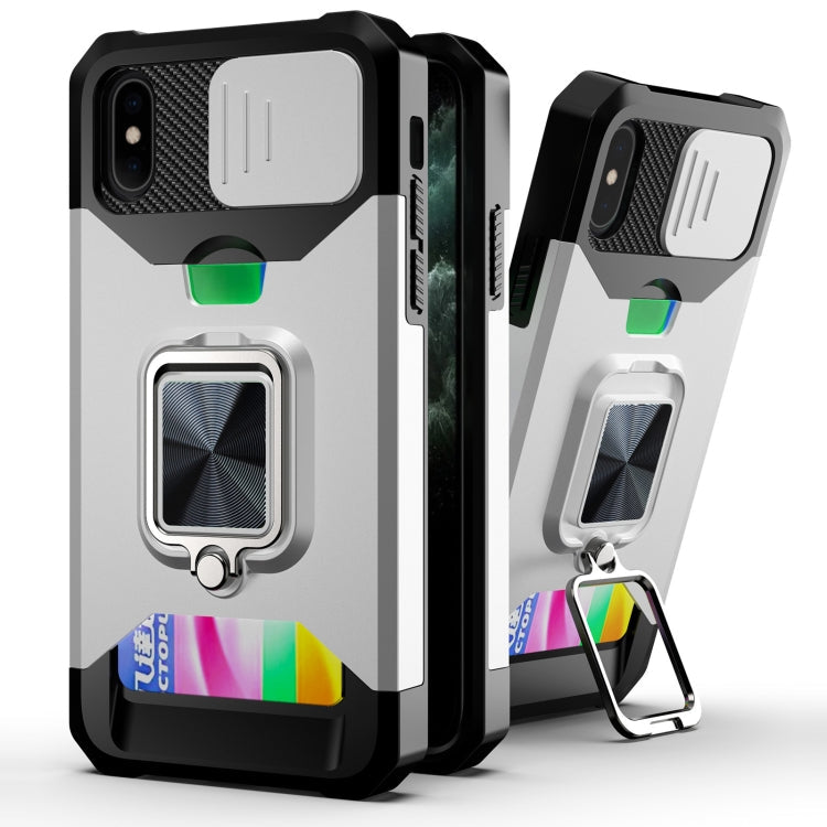 Sliding Camera Cover Design PC + TPU Shockproof Case with Ring Holder & Card Slot, For iPhone XS / X, For iPhone XR, For iPhone 11 Pro