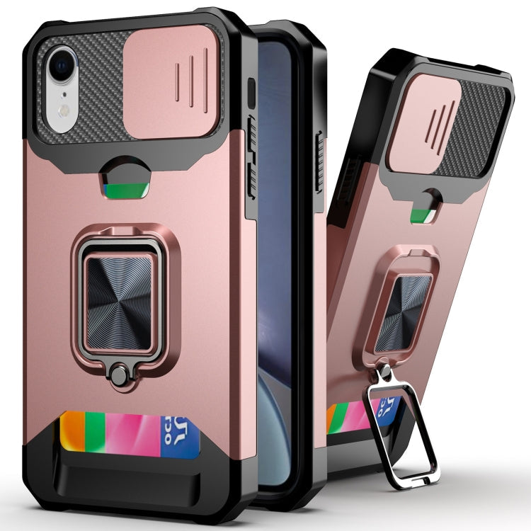 Sliding Camera Cover Design PC + TPU Shockproof Case with Ring Holder & Card Slot, For iPhone XS / X, For iPhone XR, For iPhone 11 Pro